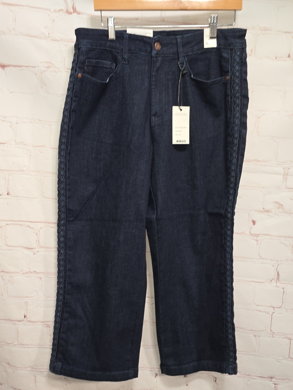 Judy Blue Dark Indigo Wide-Leg Jeans with Side Braid Detail Size 14W NWT